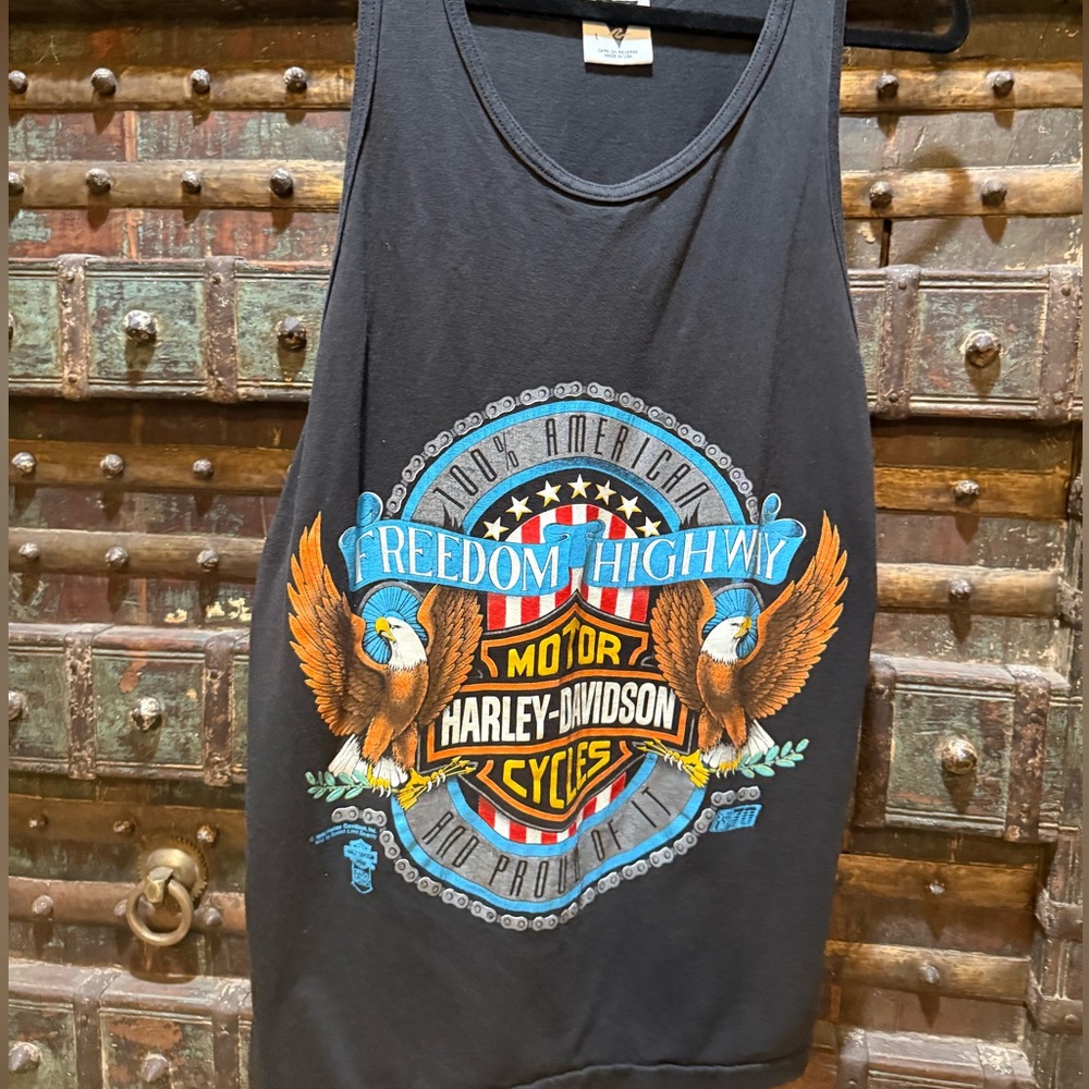 100% American 🇺🇸 freedom proud highway tank top Harley Davidson tee motors